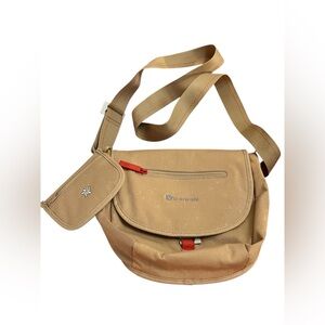 Sherpani Tan Messenger Bag with Red Accents